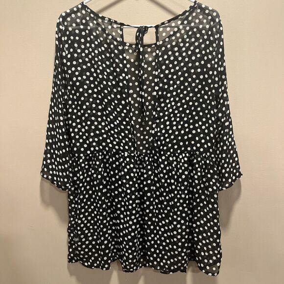 Everly Women's Sheer Polka Dot Tunic Black White L Preppy Coquette Flowy Whimsy - Picture 4 of 12